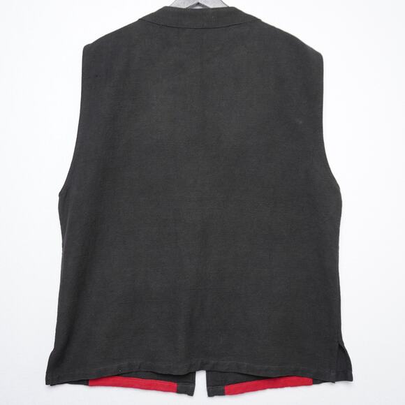 Ganesh Himal Handmade Nepal Cotton Vest XL Black-Red Fish “Om” Print Boho - Picture 5 of 9